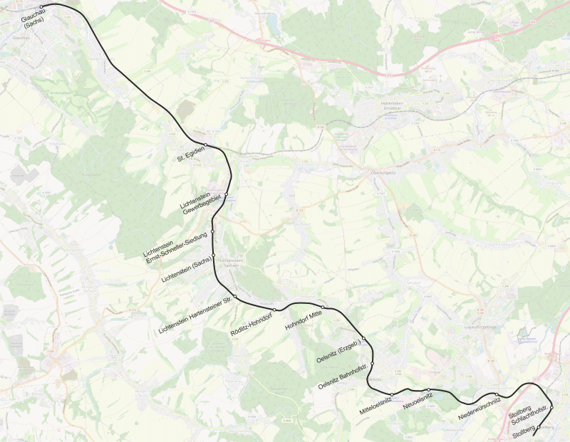 Linienführung RB 92 Stollberg - St. Egidien - Glauchau